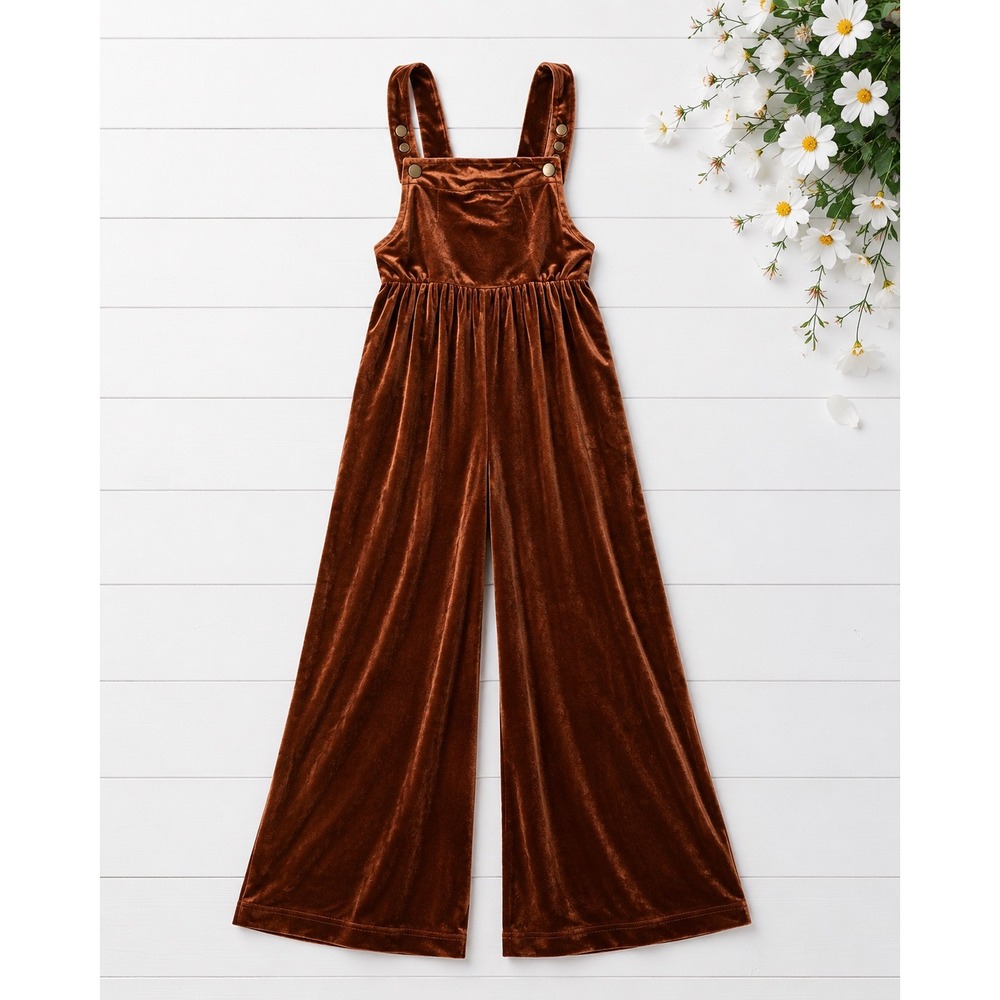 Bibi Velvet Wide-Leg Jumpsuit Rust Brown romantic boho whimsy streetwear